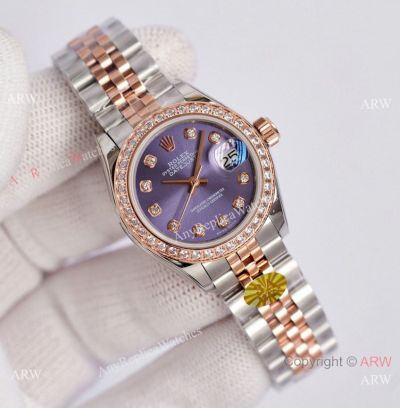 3A Factory 1:1 Rolex Datejust 28MM Replica Watches Purple Diamond Dial
